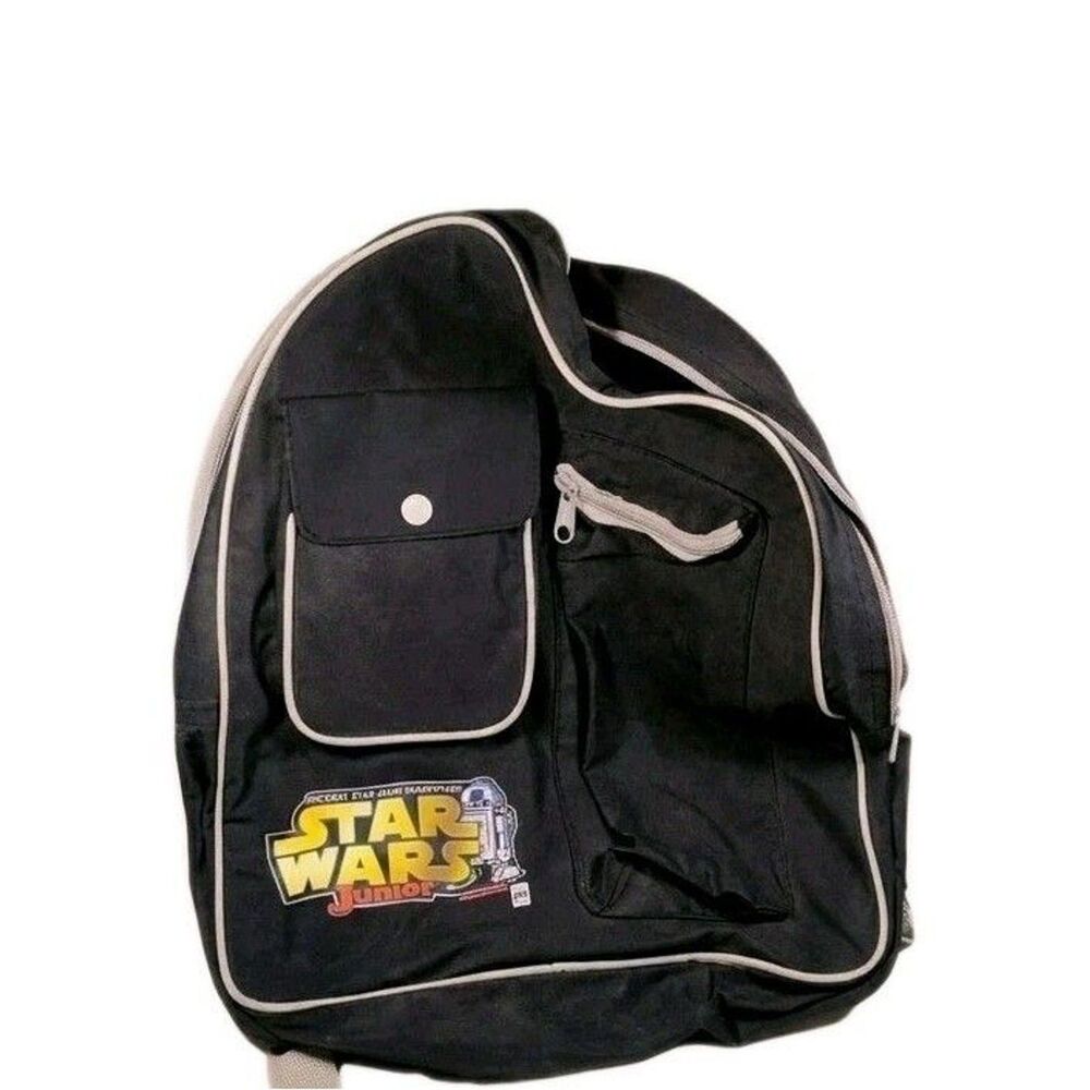Vintage 1999 Star Wars Junior Backpack R2D2 Black School Book Bag Kids Lucasfil
